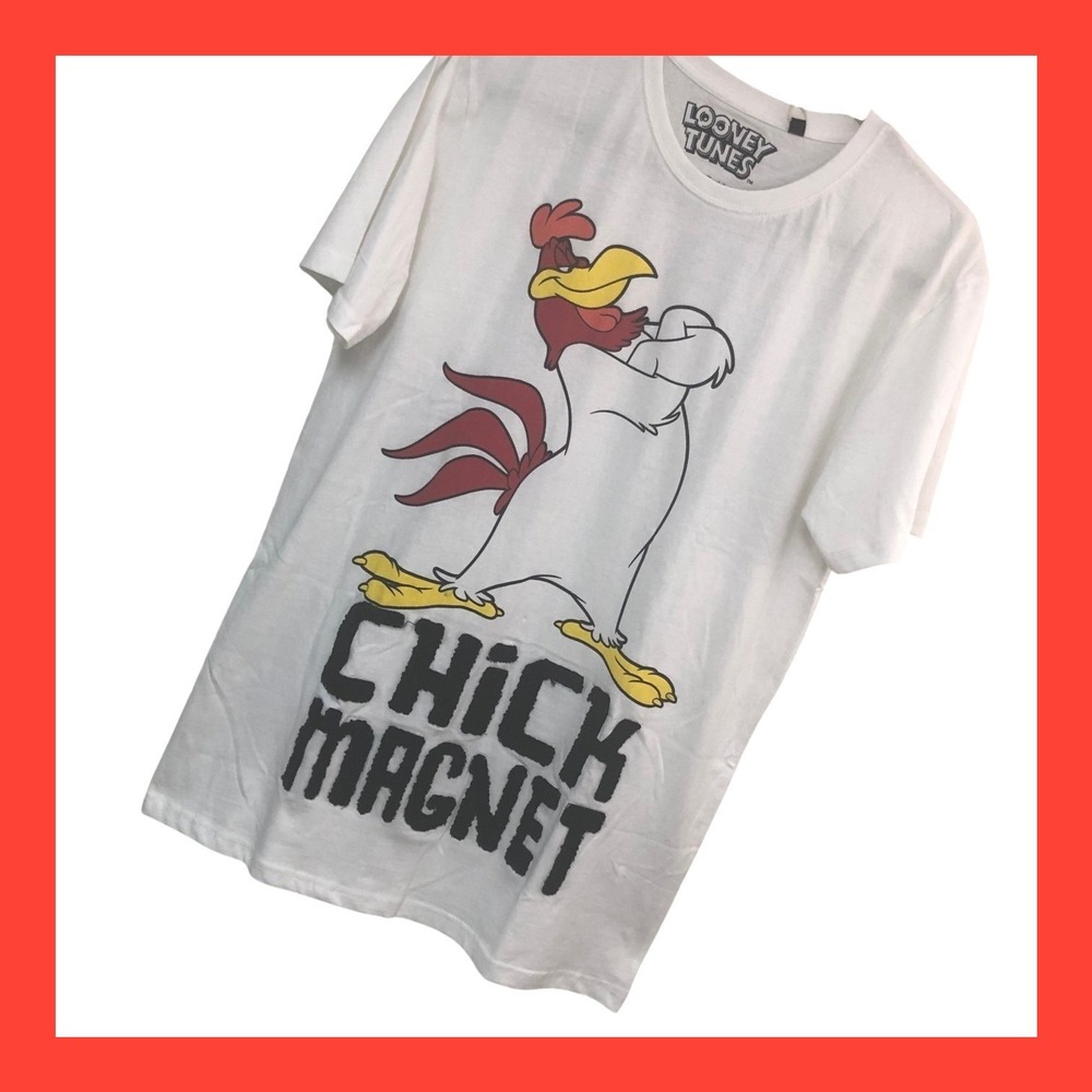 NWT Looney Tunes T Shirt Y2K Foghorn Leghorn Chick Magnet Spain Cartoon Mens L